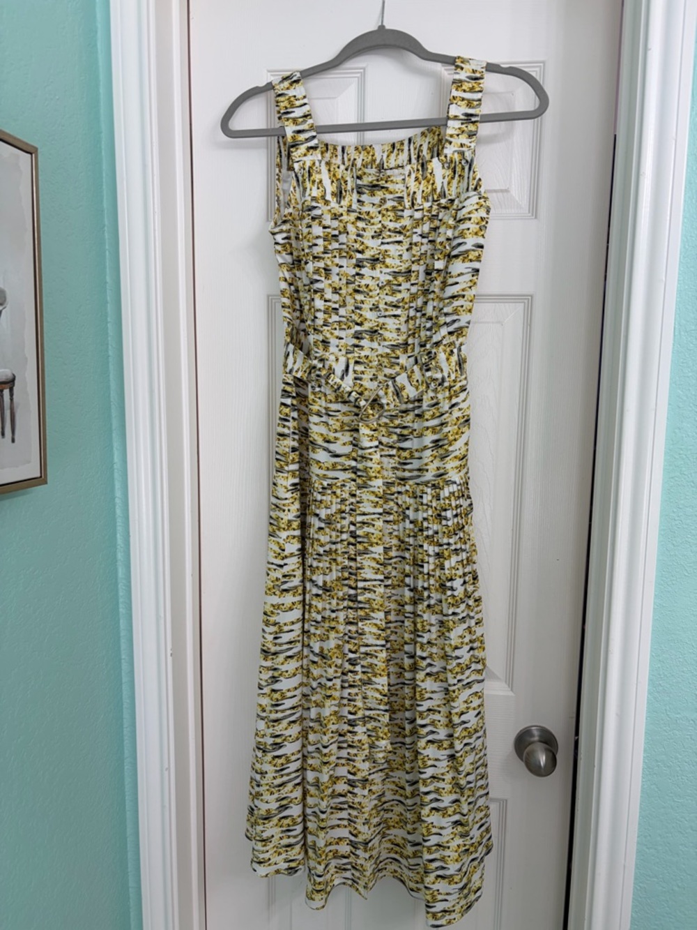 White House Black Market Yellow and White Patterned Maxi Dress